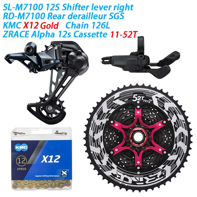 SHIMANO SLX M7100 комплект горного горгоргоргорного велосипеда 1x12-Speed 52T SL+ RD+ zracing+ KMC X12 M7100 переключатель заднего хода - Цвет: M7100 X12Gd 11-52T