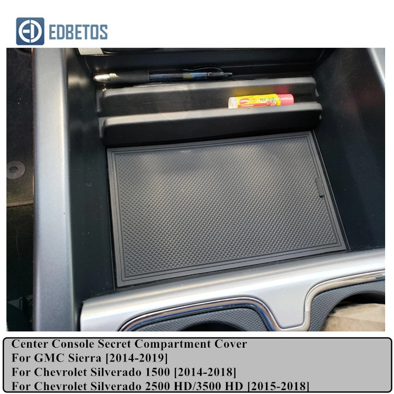 EDBETOS Center Console Secret Compartment Cover for 2014-2019 GMC Sierra 1500 2500HD 3500HD Denali and 2015-2018 Chevy Silverado 2500HD/3500HD Armrest Storage GM Vehicle Hidden Accessories 