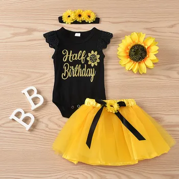 

Baby Girl Clothes Set leeveless Sling Sunflowers Tops Romper+Skirt Outfit Sunsuit Summer Casual Infant Baby Girl Outfit S