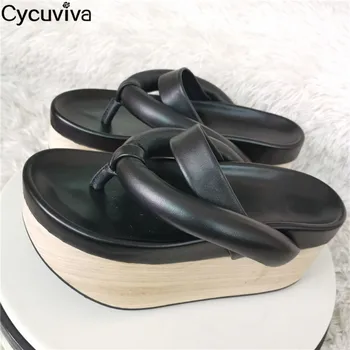 

Slippers Thick Sole Flip Flops Women Shoes Black Leather Summer Beach Shoes Femme Platform Mules Runway Casual Shoes Women