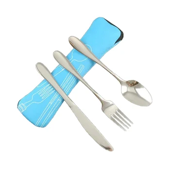 

3 Pcs/Set Stain3 Pcs/Set Stainless Steel Hiking Flatware Set Fork Spoon Cutter Utensils With Case Climbing Camping Equipment