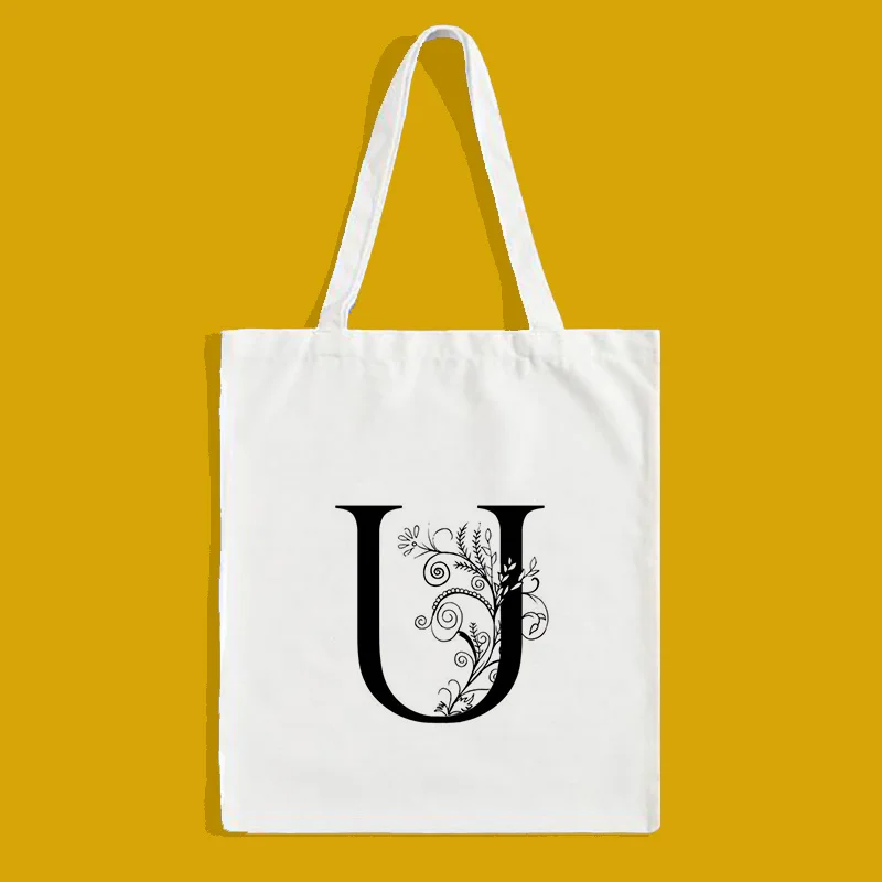 Art Alphabet Canvas Tote Bag Shopping Text DIY Custom Print Logo Eco Reusable Letter Handbag Daily Use | Багаж и сумки