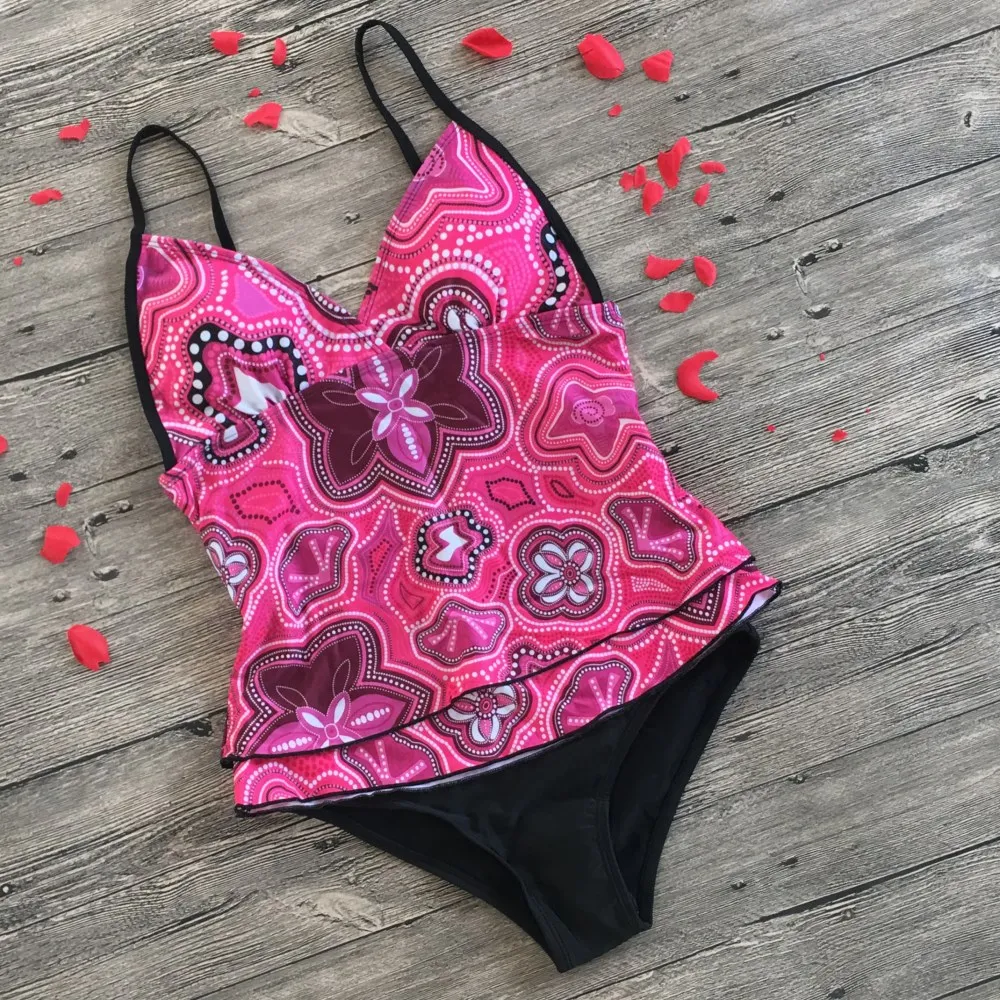 

2019 Plus Size Tankini Swimming Suit 5XL Two Piece Frint Floral Loose Swimsuit Women's Separate Bikini Waist Push Up Swimwear