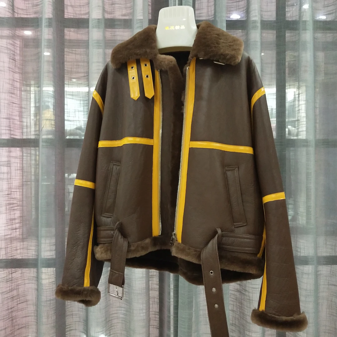 

natural real sheep fur coat double-faced fur womens tops and blouses genuine leather jacket plus size parka real fur clothing