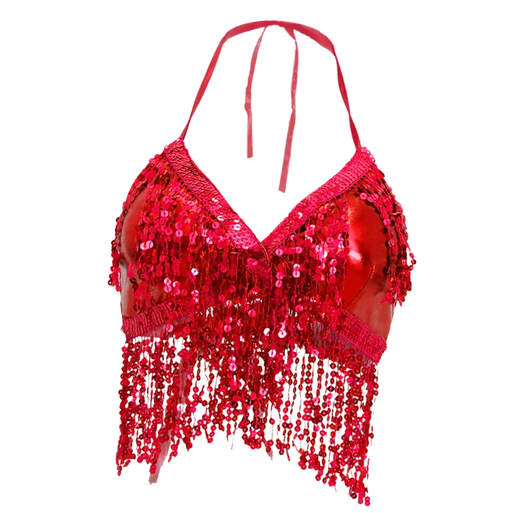 Women Black Belly Dance Costumes Gold Color Halter Top Bra Sequined Tassel Dance Costume Red Stage show clothes