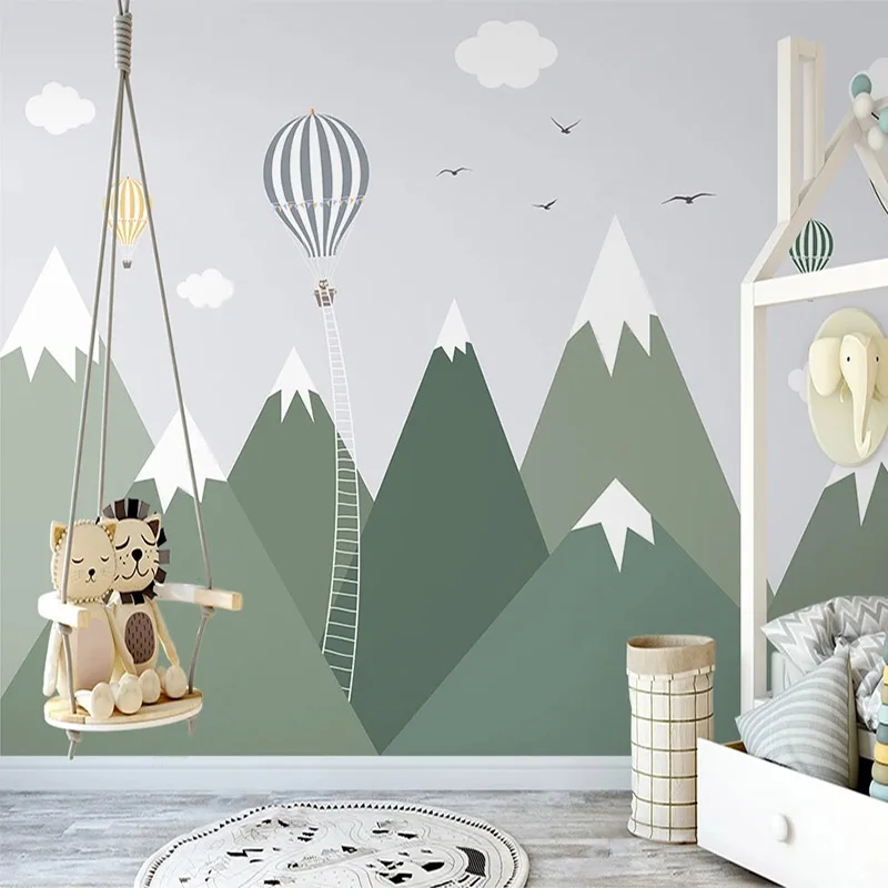 Custom Photo Wallpaper Nordic Ins Style Mountain Peak Hot Air Balloon Mural 3D Children's Room Decor Background Wall Painting adjustable calligraphy painting painting table drawing table art drawing drawing table american style desk oil painting