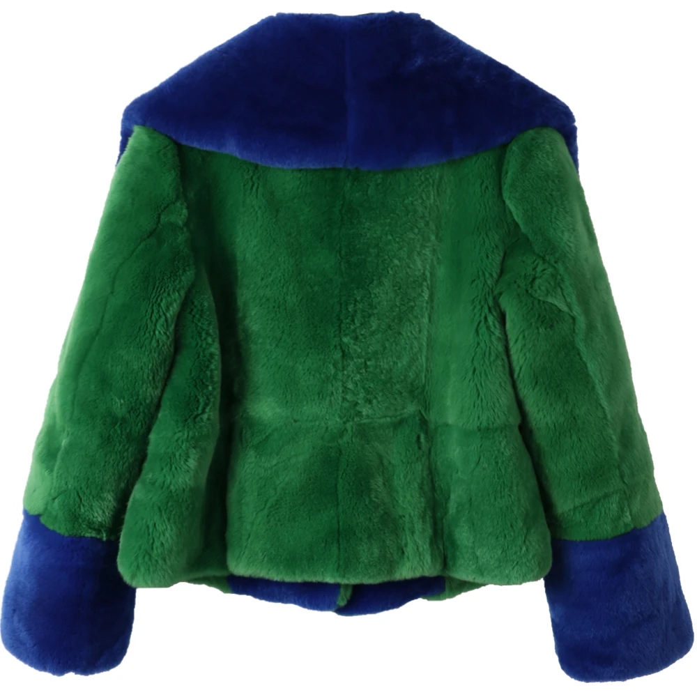 Yoloagne женская куртка из кролика rex ruf, Женская Большая куртка с отложным воротником, Лоскутная Шуба из натурального кролика