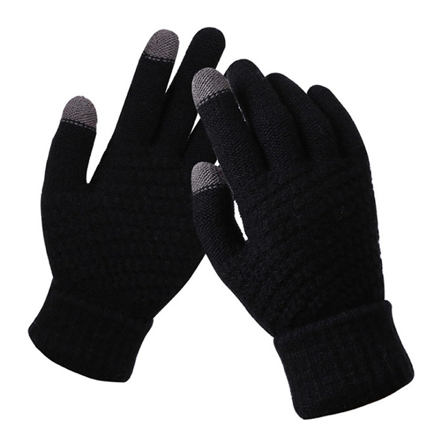 Warm Knitted Full Finger Plush Gloves Solid Jacquard Touch Screen Mittens Women Winter Thick Driving Gloves Female