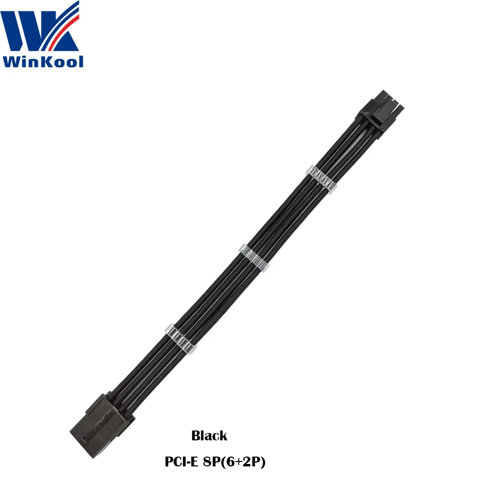 Power Cable Extension WinKool PCI-E 8PIN 18AWG Pure Color Male to Female Sleeve extension power cable inbuilt Cable Combs Multi Color Options