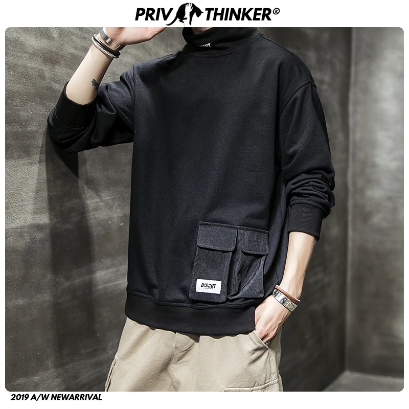 

Privathinker Men Big Pockets Stand Collar Sweatshirts 2019 Mens Hip Hop Loose Hoodies Street-style Male 5XL Autumn Hoodies