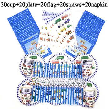 

1st Birthday Boy Themes Construction Vehicle Birthday Party Supplies Decor Cartoon Cars Party Disposable Plate Napkin Flags Cups