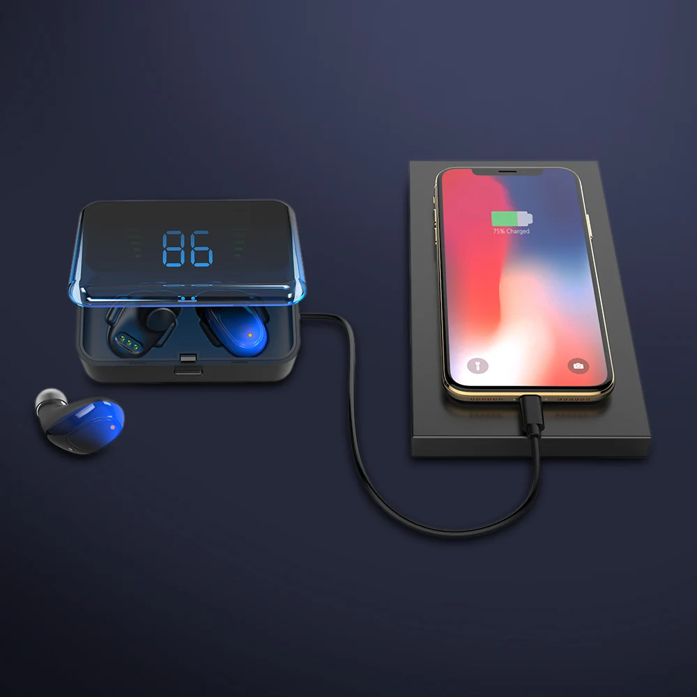 ES01 TWS 9D стерео спортивные водонепроницаемые bluetooth-наушники с сенсорным управлением беспроводные наушники громкой связи Мощный светодиодный дисплей наушники