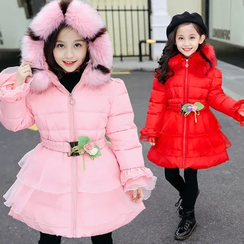 

Girl Winter Jacket Children's Thicken Jacket Kids Bow Cotton-padded Clothes Winter Jacket Girl Park Winter Hoodie Coat Girls