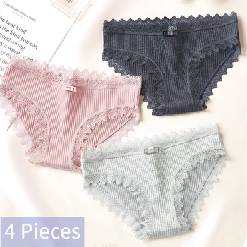 

4Pcs/lot Briefs Comfort Sexy Lace Panties Seamless Breathable Cotton Underwear Women Mid-Rise Thin Lingerie