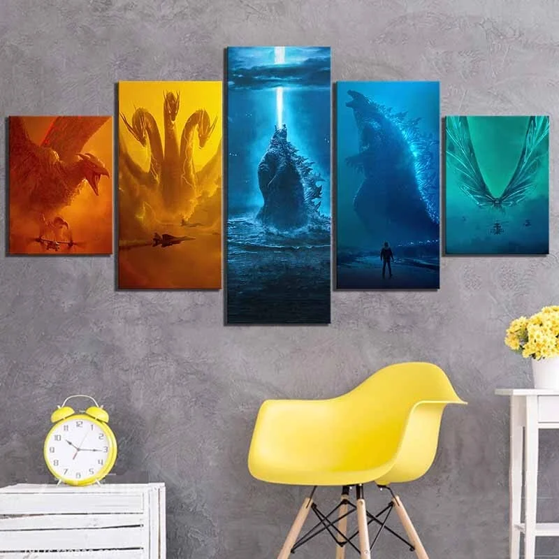 

5 Piece Monster Battle Poster Modular Canvas Pictures Print Frameless Wall Art Canvas Paintings Wall Decorations for Living Room