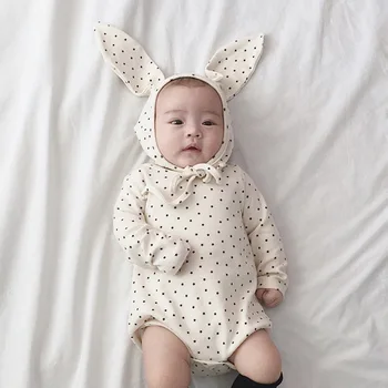 

2020 baby autumn romper boys and girls long-sleeved polka-dot jumpsuit + hat