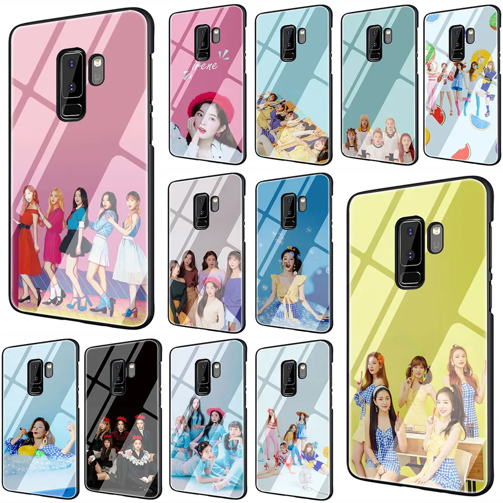 Красный бархат Kpop девушка закаленное Стекло TPU черный чехол для Galaxy S7 Edge S8 S9 плюс S10 Note 8, 9, 10, A10 20 30 40 50 60 70
