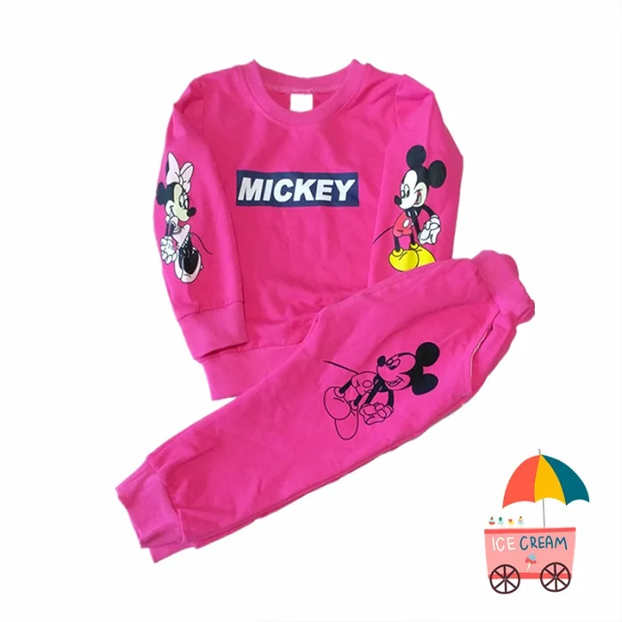 Детская осенняя одежда комплект одежды из двух предметов с Микки Маусом, хлопковая одежда с длинными рукавами одежда для маленьких мальчиков спортивный костюм для маленьких мальчиков - Цвет: Rose