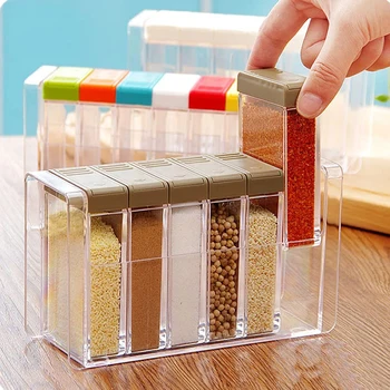 

Spice Jar Seasoning Shaker 6Pcs/Set Kitchen Condiment Pots Salt Sugar Cruet Pepper Herbs Cumin Containers Spice Storage Box