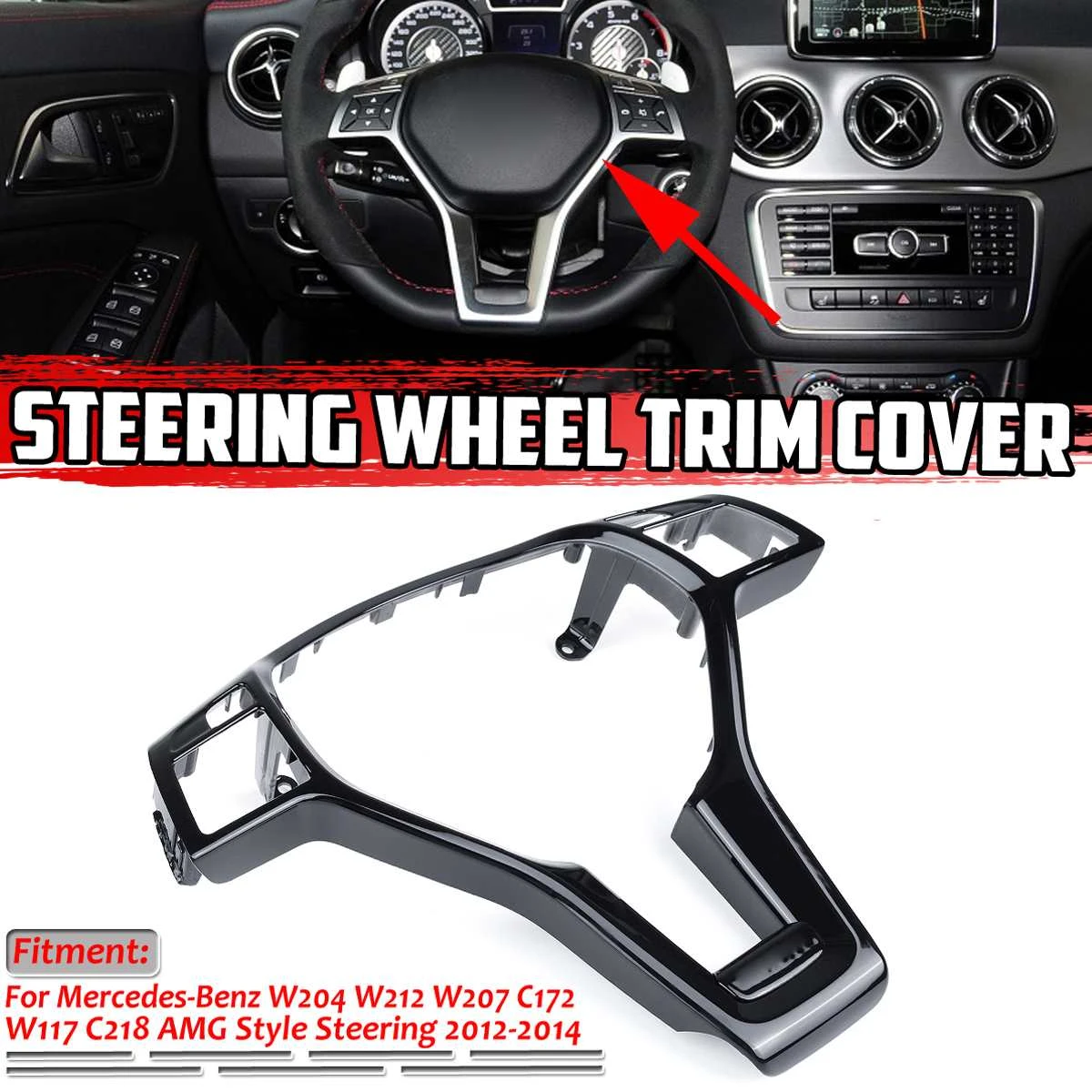 1x For Mercedes Benz W176 W204 W212 2012-2014 Silver Steering Wheel Cover Trim