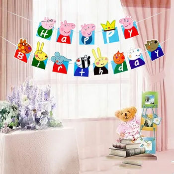 

Peppa Pig Birthday Party Flag Sets Anime Figure Cartoon Party Decoration Supplies Activity Event Kids Birthday Gifts P05