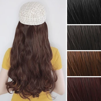 

Long Synthetic Curly Wavy Hair Wig Natural Black / Brown Straight Wigs Naturally Connect Synthetic Hat Wig Adjustable For Girl