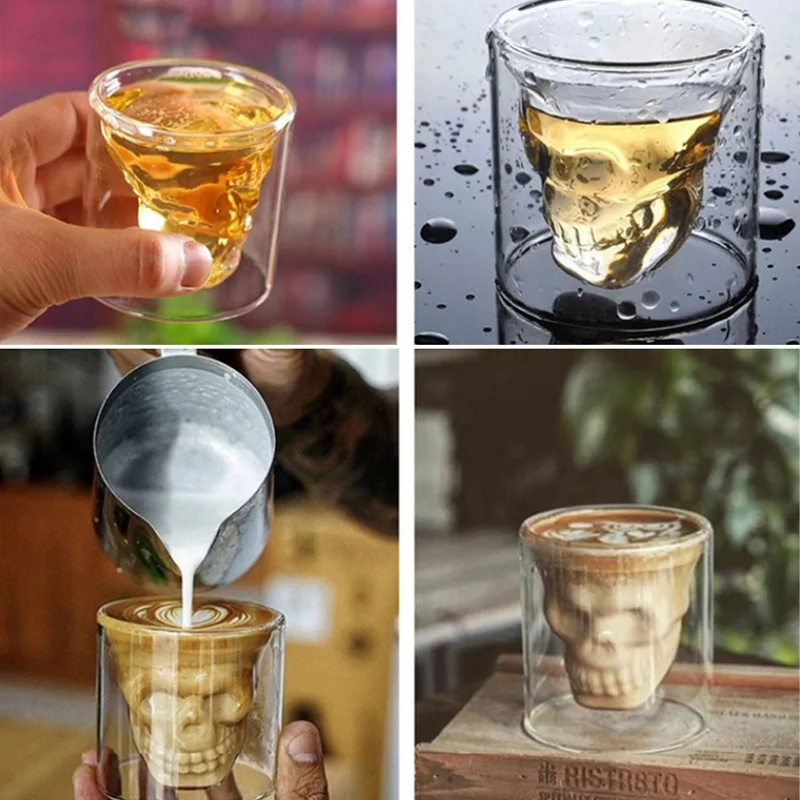 4 размера бренди двухслойный бокал для вина чашка пиратский череп голова прозрачная Хрустальная пивная кружка стопки для водки кофе Winebowl бар