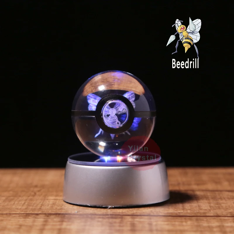Beedrill Pokeball гравировальный круглый кристалл с черной линией красивый модный 50 мм *