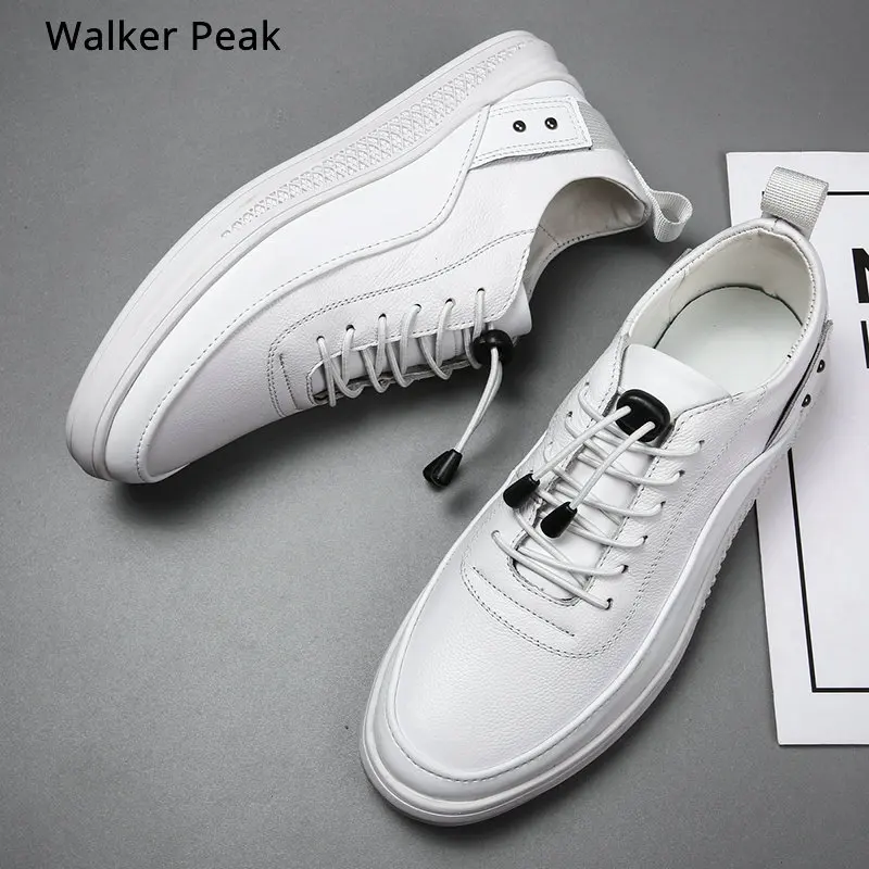 Mens White Shoes Fashion Leather Casual for Man Lace Up 2021 New Rubber Sole Non-slip Breathable Soft Flats Male Footwear | Обувь