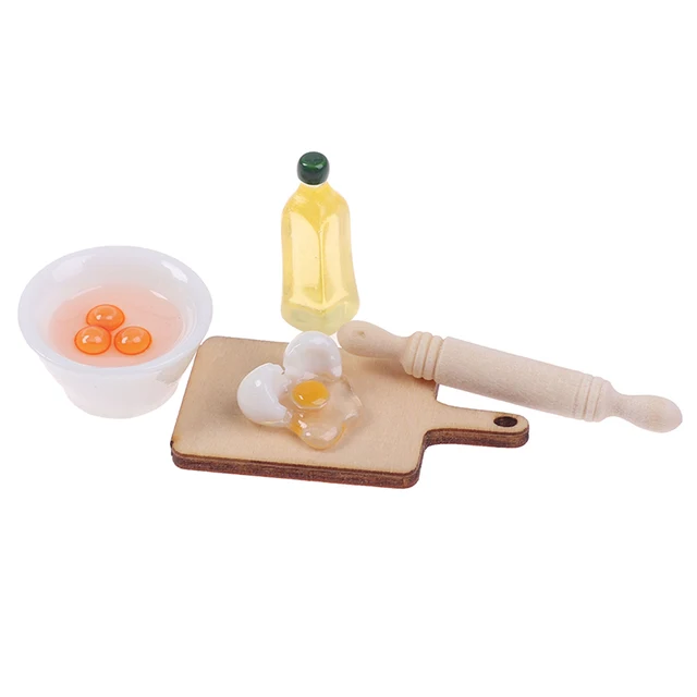 5Pcs/Set Cute Rolling Pin Egg Bowl Olive Oil Set Kitchen Accessories 1:12 Dollhouse Miniature 5