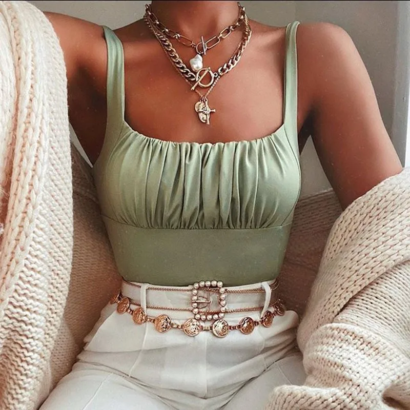 Summer Square Collar Pleated Ruched Women Crop Tops Off Shoulder Sleevless Strapless Tank Streetwear Sexy Party Beach | Женская одежда