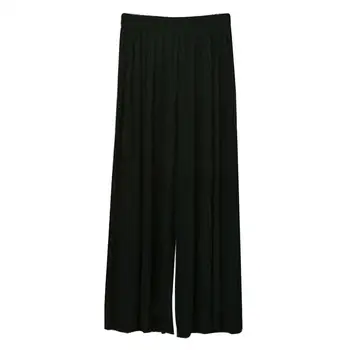 

Women Solid Color Pleated Wide Leg Pants Elastic Waist Cropped Trousers Culottes