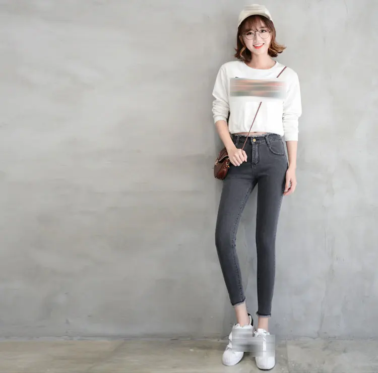 Summer Women Ankle-Length Black Jeans Students High Waist Stretch Skinny Female Tassel Pencil Pants Denim Ladies Trousers