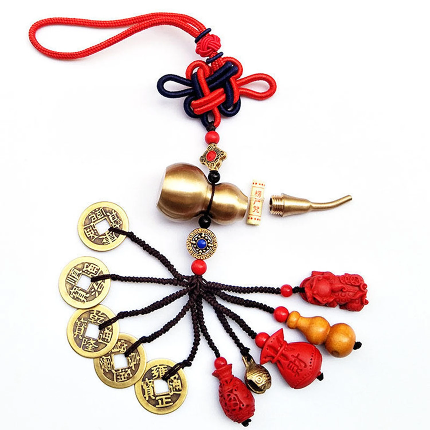 

LETSFUN Feng Shui Coins with Brass Calabash for Wealth and Safe Used As Wind Chimes Car Interiors Bag Ornaments