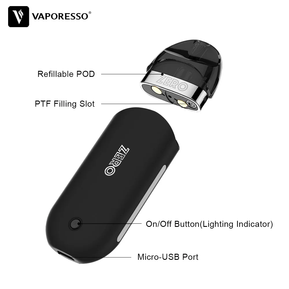 Billig Original Vaporesso Renova Null Pod AIO Kit mit 650mAh Eingebaute Batterie 2ml Nachfüllbar Tank   Leicht Drücken zu füllen System E cig