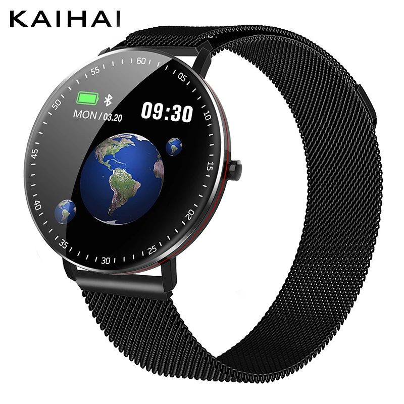 Black smartwatch KAIHAI Смарт часы для плавания ip68 музыкальный монитор сердечного ритма умные часы холщовые часы для велоспорта gps траектория для Android iphone - Цвет: Black smartwatch