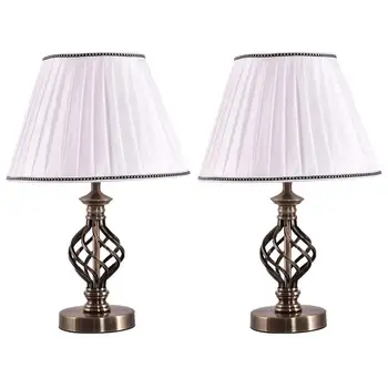

Set of 2 13" Antique Brass Bedside Table Lamp w/ LED Bulb Office Bedroom Light