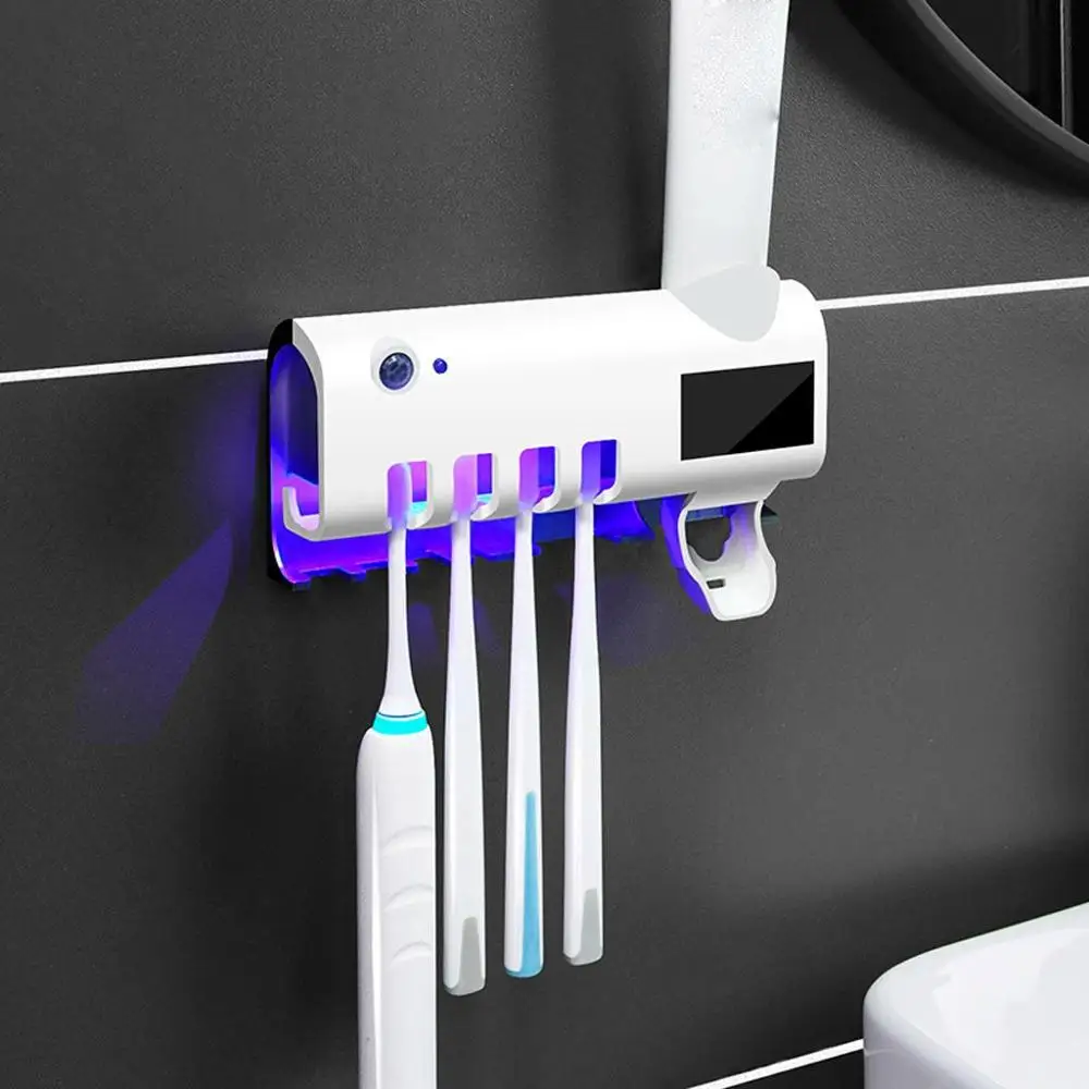 

Solar Energy UV Toothbrush Disinfectant Cleaning Agent Storage Bathroom No Need To Charge Toothpaste Dispenser Holder Sanitizer