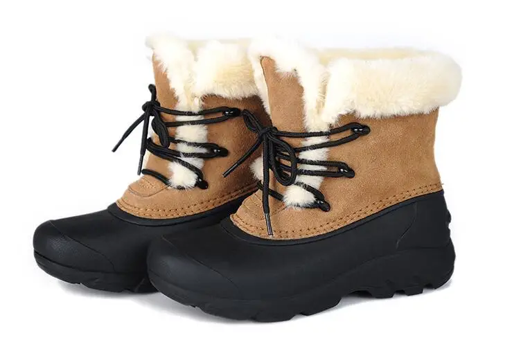 

Unisex winter outdoor hiking boots lovers waterproof genuine leather wool liner snow boots men women non-slip snow shoes for-40c