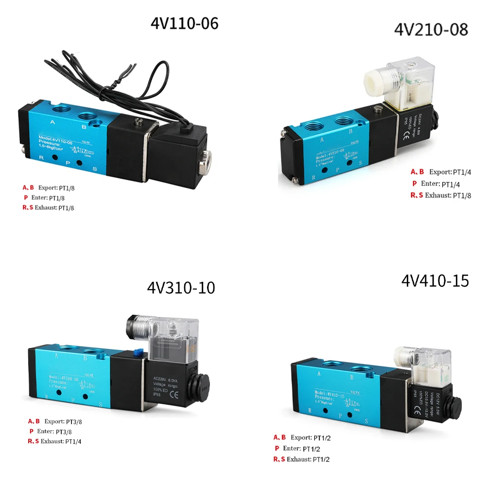 

Пневматический клапан 4V110-06, 4V210-08, 4V310-10, 4V410-15, регулирующий пневматический s-клапан, 5-портовый, 2-битный