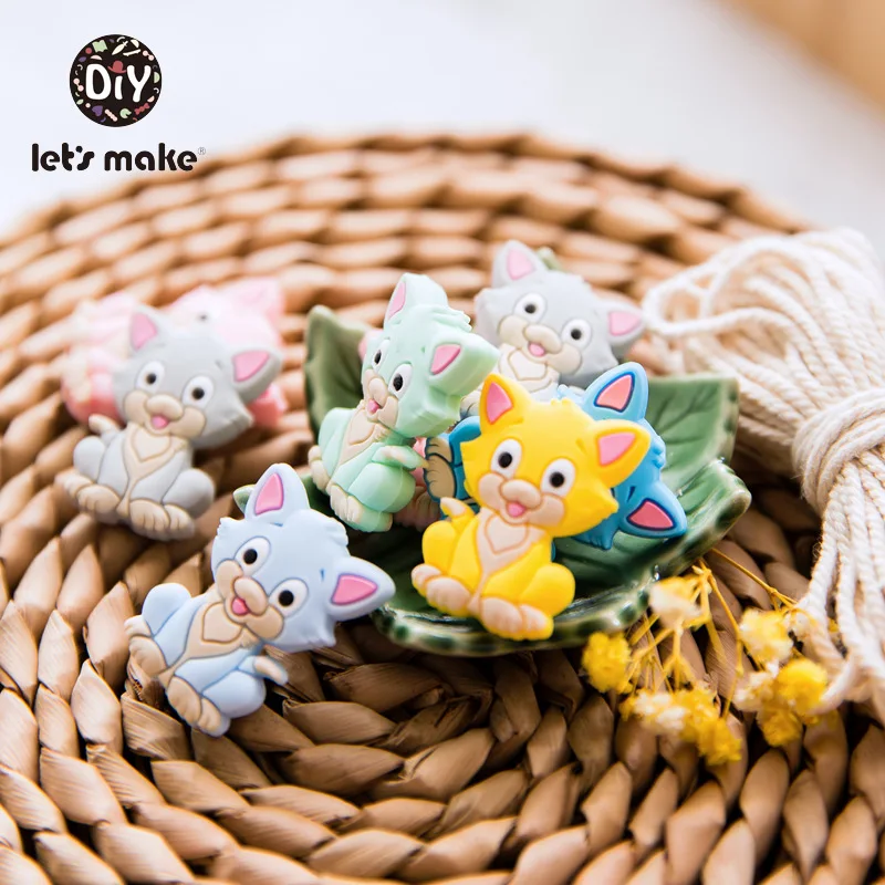 

Let's Make 20pc Silicone Teether Silicone Beads Wholesale Cats Cartoon Nursing Teething Toys For Teeth Food Grade Baby Teethers