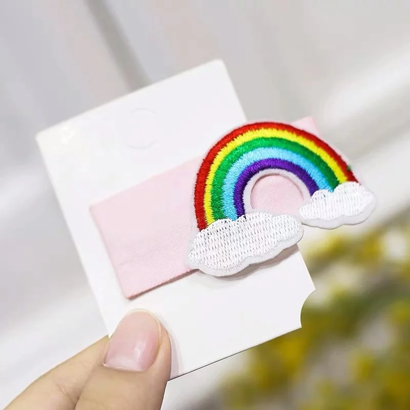 pink rainbow M MISM Корейская пашеное яйцо Радужная ткань со звездами плед мультфильм вышивка BB клип шпилька для девочек детский зажим для волос аксессуары для волос - Цвет: pink rainbow