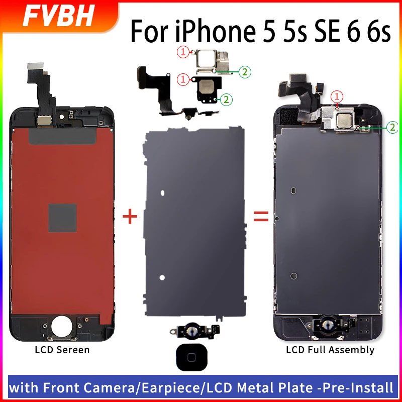Grade AAA+ For iPhone 5 5C 5s SE 6 6s Complete LCD Full Set Assembly Display Screen with Front Camera+Earphone+Screwdriver+Gifts