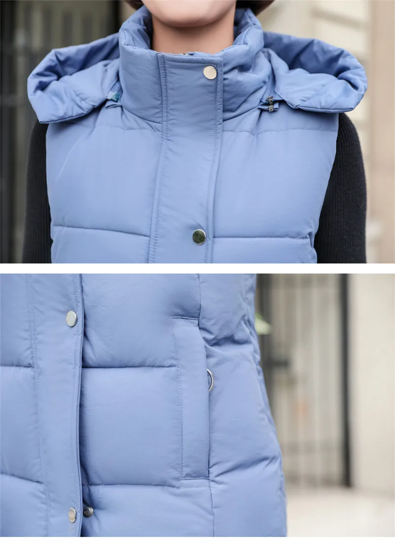 Осенне-зимний женский жилет, женский жилет без рукавов, куртка для матери среднего возраста с капюшоном, теплый длинный жилет, хлопковое пальто W1626