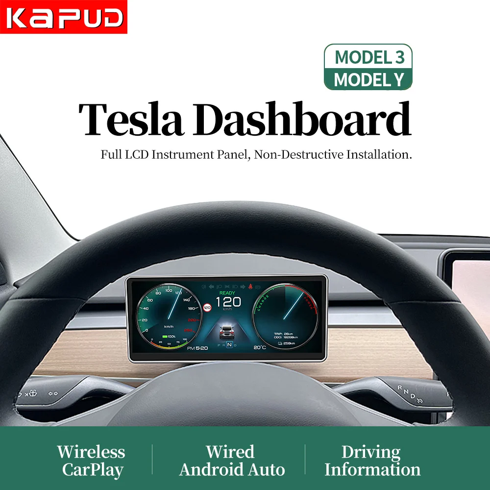 Car Multimedia Player Multimedia Touch Screen Wireless Carplay Wireless Carplay Adapter Smart Carplay Box Car Monitor Car Dashboard Display Screen Kapud 8.9'' Car LCD CarPlay AUTO Instrument Multimedia Digital Panel for Tesla Model 3 /Model Y Dashboard Head-up Display Gauges