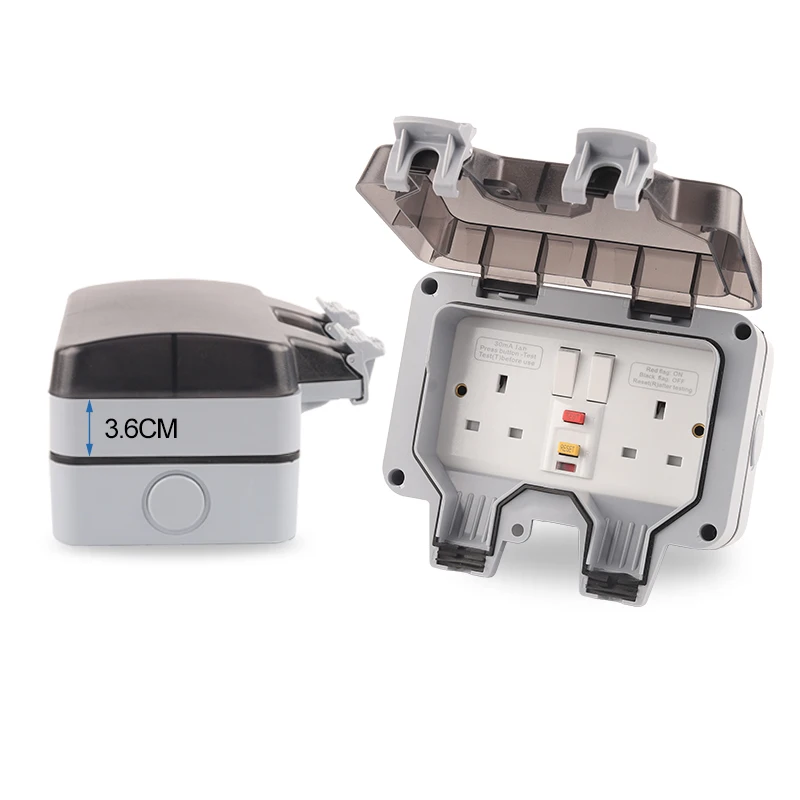 

IP66 UK Standard RCD large plug Waterproof Outdoor Wall Socket With Switch For Home Garden 13A Plug Power Double Panel Switch