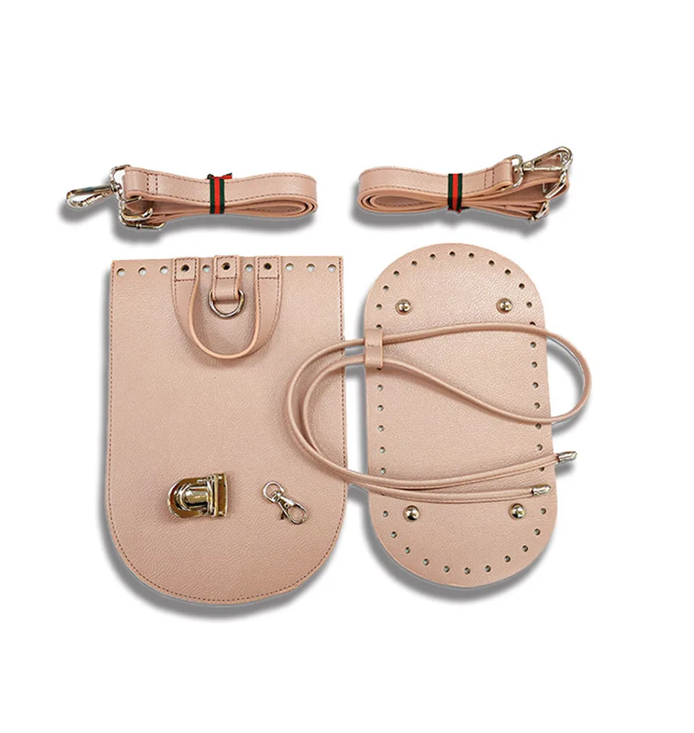 Handmade Handbag Shoulder Strap Woven Bag Set Leather Bag Bottoms With Hardware Accessories for DIY Bag Backpack 7PCS Set - Цвет: pink