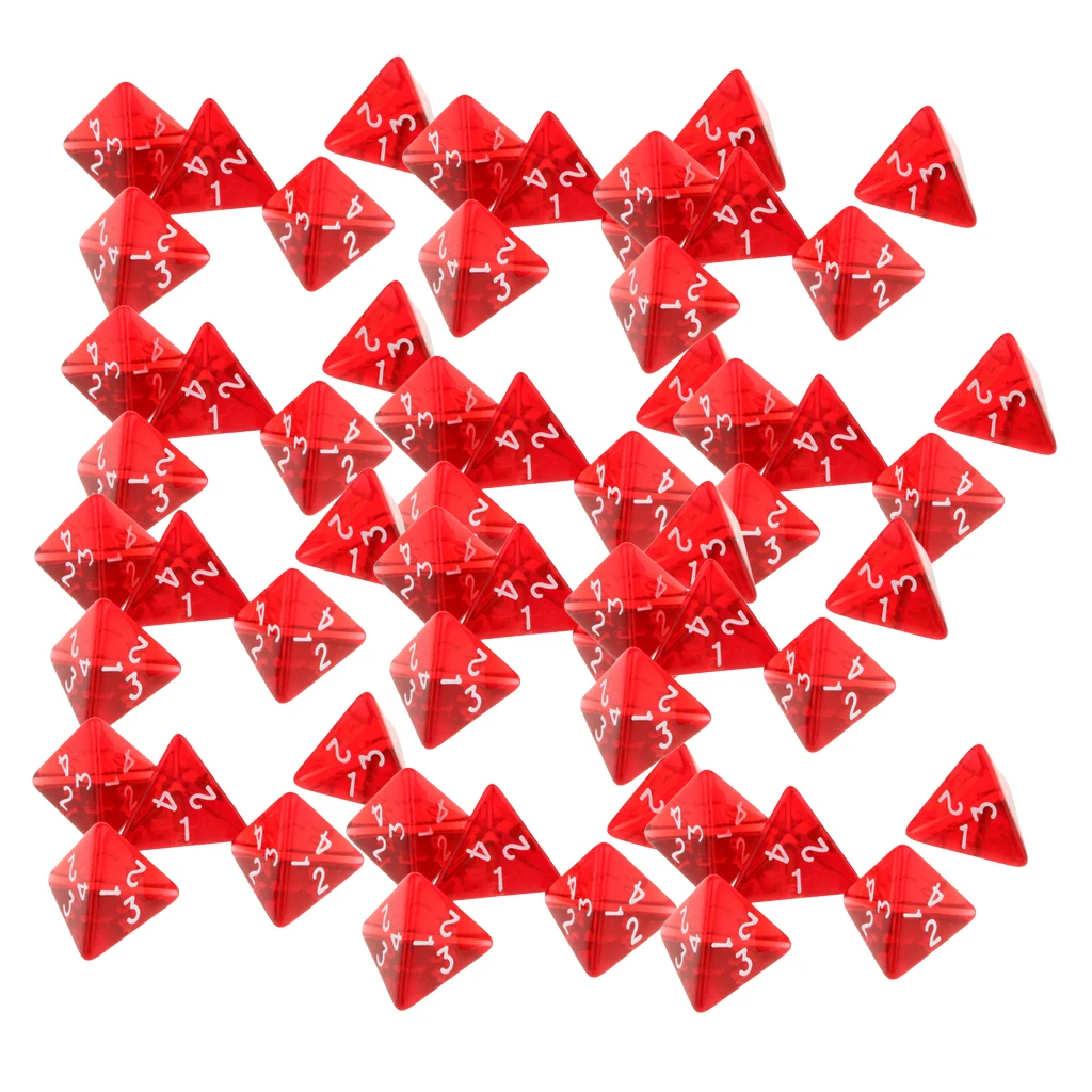 Pack Of 60 Gem Multi-Sided D4 Polyhedral Dice Set D4 20mm for D&D TRPG Cup Games Red Color