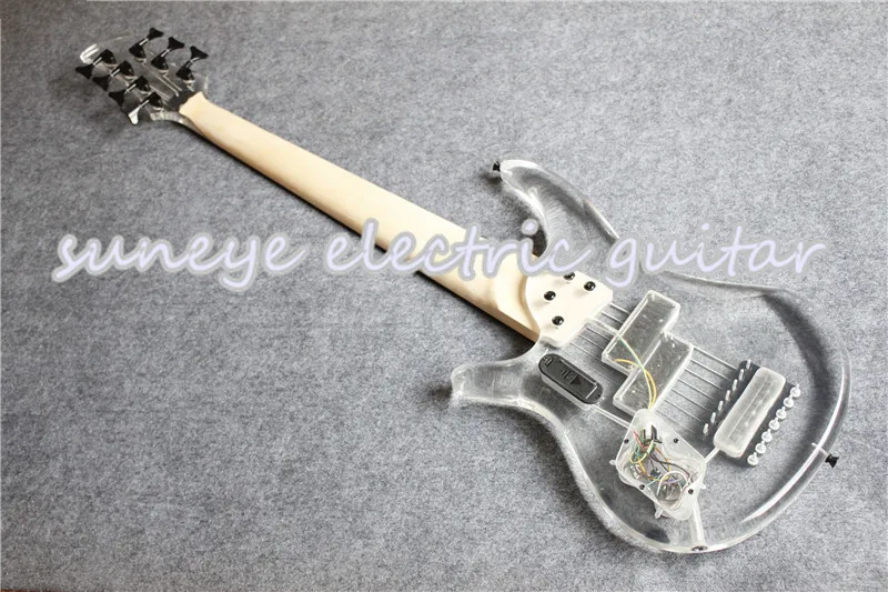 Горячая 7 струны электрогитары Гитара акриловая гитара тело и голова бас гитара с подсветкой