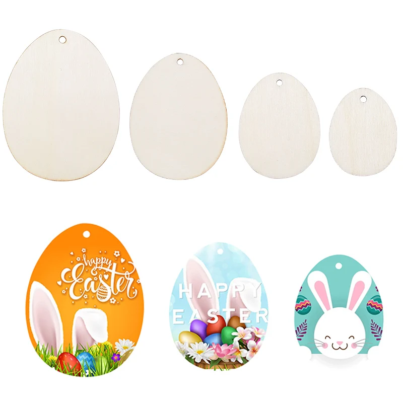 

3-8cm DIY Blank Natural Wooden Easter Eggs Chip Pendants Lovely Eggs Shaped Festival Easter Day Hangings Decoration For Home